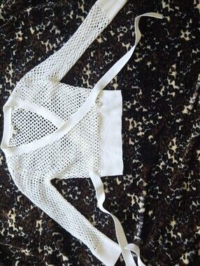 bebe Open-Knit Wrap V-Neck Crop Sweater in White, Size Medium (runs small).